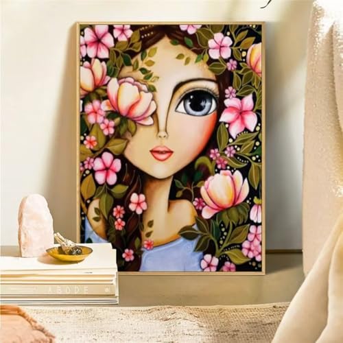 Diamond Painting Adulte 5D Fleur et Fille - Broderie Diamant Complet Senyanr 100x130cm