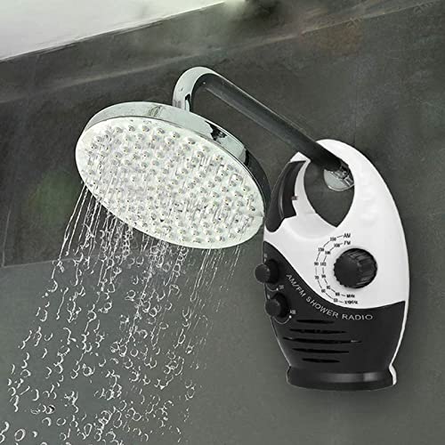 Yunseity Wasserdichtes Duschradio, Tragbares AM-FM-Radio mit Hakendesign, Batteriebetriebenes Radio, Eingebauter Lautsprecher, für Badezimmer, Küche, Außenbereich (Schwarz)