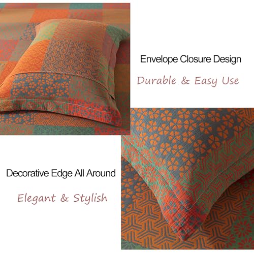 Image of FADFAY Grid Sheets Set King Vintage Checkered Floral Bedding Shabby Geometry Farmhouse Bedding Super Soft Washed Double -Layer Muslin Sheets 100% Cotton Deep Pocket Fitted Sheet 4Pcs, King Size