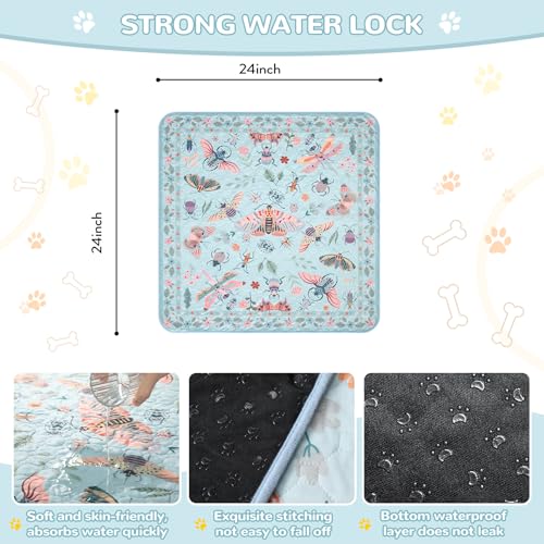 Image of Lahome Washable Reusable Pee Pads for Dogs - Blue Butterfly & Insect Print 2 Pack Puppy Pads, Super Absorbent & Waterproof Training Mats for Crate & Floor - Leakproof with Non-Slip Backing (24 inchx24 inch)