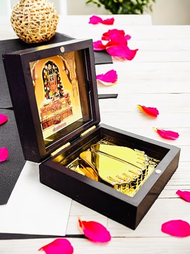 Image of Ram Darbar Pocket Temple Charna Paduka Ayodhya Ram Lala Mandir | Gold Plated Box God Idol Bhagwan | Religious Gift for Mom & Dad | Ram Ji Ayodhya (Ram JI Ayodhya)