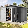 DWVO 8x6FT Outdoor Storage Shelter, Roomy Steel Tool Shed with Secure Entrances & Air Circulation for Patio, Lawn, and Backyard, Ideal for Storing Garden Gear, Lawn Tools, and Bikes, Dark Gray