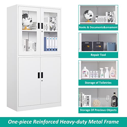 Sisesol Storage Cabinet With Doors And Shelves,Display Cabinet With Glass Doors, Freestanding Kitchen Pantry Cabinet With Glass Doors And Shelves For Home Office, Pantry,Kitchen Bathroom #TOP4