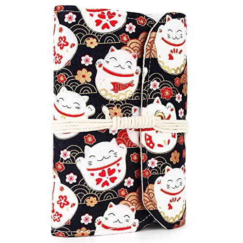 Coopay Étui à aiguilles circulaires fixes, sac à rouleau compact pour aiguilles à tricoter circulaires avec 11 poches transparentes à fermeture éclair pour ranger des épingles circulaires courtes ou