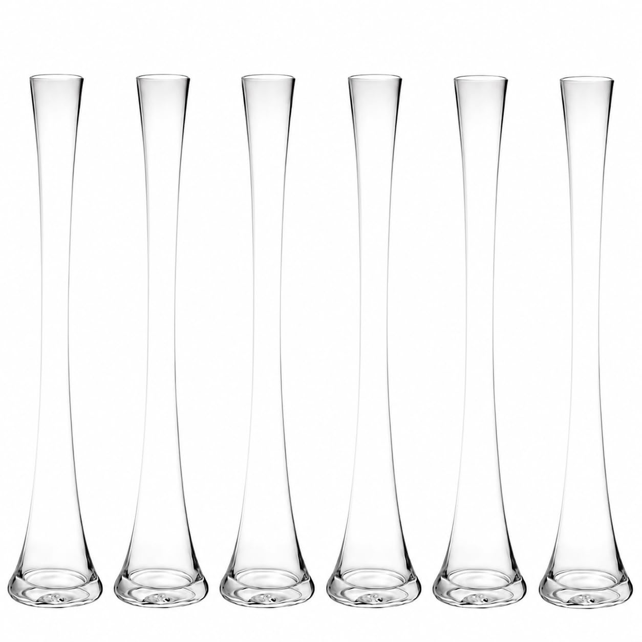 Floralcraft® 60cm Clear Glass Lily Vase Set of 6, Tall Trumpet Wedding Centrepiece Vases with Round Base for Table Decorations, Events, Hotels & Floral Displays