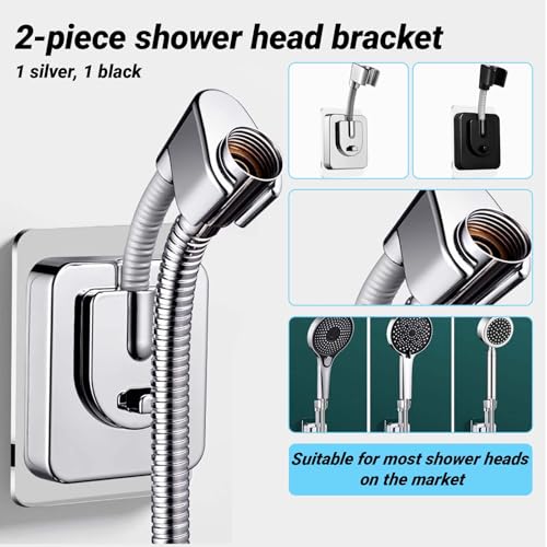 2 Stück Duschkopfhalterung Ohne Bohren, FORMVERSITY Duschhalterung Ohne Bohren Shower Head Holder, Starke Selbstklebende Handbrause Halterung, Schwarz und Silber Verstellbarer Duschkopfhalter