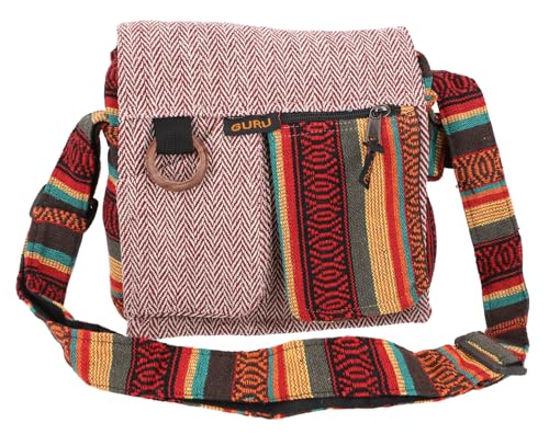 GURU SHOP Bolso de hombro estilo hippie con sol, vintage, unisex, para adultos, 23 x 25 x 7 cm, rojo y multicolor, Einheitsgröße