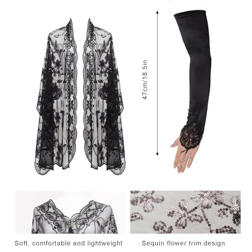 1920s Glittering Women's Shawls Sequin Mesh Scarf Cape Sparkly Sheer Fringed Wraps Shawl 20s Gloves for Evening Wedding Party2