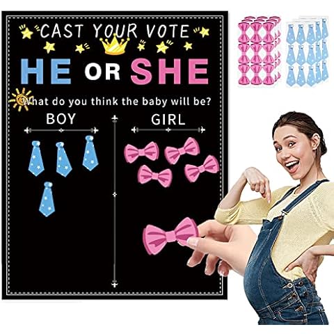 TCPENG® Gender Reveal Games, Gender Reveal Games Boy or Girl Voting Game for Guests, 54 Stickers Baby Gender Reveal Guess Game Ideas for Party Baby Shower Gender Reveal Party Supplies Cover
