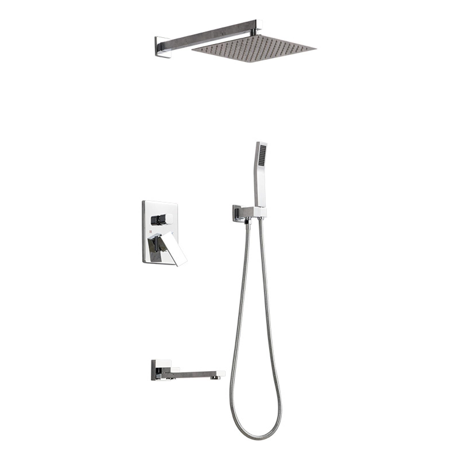 OZBMA Full Copper in-Wall Concealed Shower Set, Embedded Box, Flushed Wall Shower, Black 3 (Silver plated)