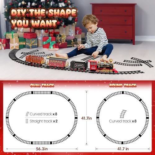 hot bee train set - train toys for boys with smokes lights and sound toy train set for under christmas tree toddler model trains for 3 4 5 6 7 8 years old kids christmas toys gifts