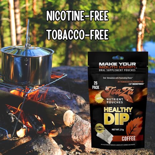 Image of Teaza Herbal Energy Pouches, Tobacco Alternative Nicotine Free, Smokeless Alternative Snuff and Healthy Dip, Tobacco Free Chew Premium Flavored | Coffee | 25 Pouch Pack
