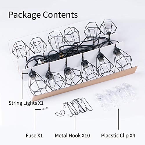 Outdoor Lantern String Lights Cafe Lights 20Feet With 12 Clear G40 Bulbs And Vintage Metal Lamp Shades, Indoor Outdoor Lights For Patio Yard Decor Garden Gazebo Backyard Hanging Decorations, Black #TOP6