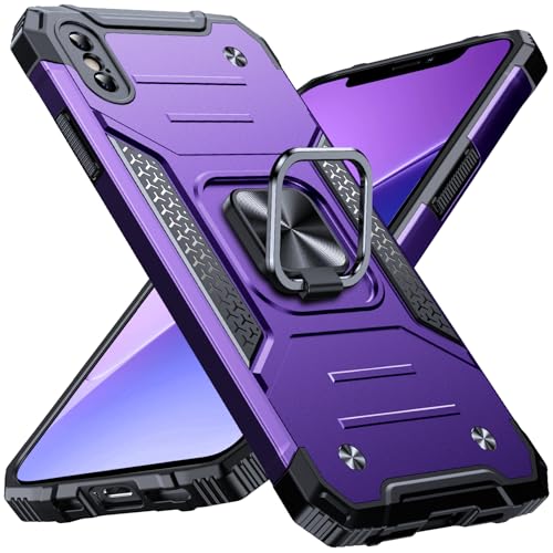 Image of Anqrp Heavy Duty Case for iPhone X /XS Case with Enhanced Ring Holder Grip Stand, Military Grade Shockproof Rugged Drop Protective Silicone Hard Slim iPhone X /XS Phone Case Cover,Purple