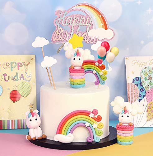 Palksky ESCT-JS1015-010 Colorful Rainbow Cake Topper/Wedding Cake Flags/Cupcake Picks Set -Include Cloud Balloon Moon Stars/Boy Girl Kid Birthday Baby Shower Party Baking Decoration Supplies thumb #2