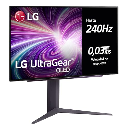 LG 27GS93QE-B - Monitor Ultragear, Monitor OLED, 27 Pulgadas, 2560x1440, 16:9, 0,03 ms, 240 Hz, Clasificación F, G-Sync Compatible y FreeSync Premium Pro, Morado Grisáceo, Negro - Flat