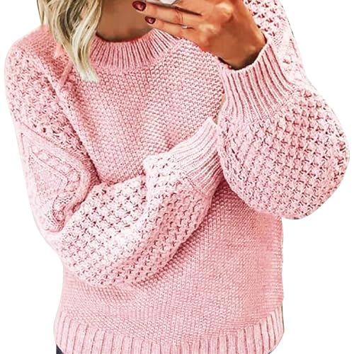 Generisch Jersey de punto para mujer, diseño de ranura, con botones, sudadera para primavera, otoño, invierno, túnica, sudadera deportiva para mujer, de punto grande, color negro, Rosa., 5XL