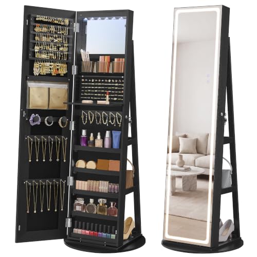 Image of SONGMICS HOME LED Standing Jewelry Armoire, Vanity Mirror with Storage