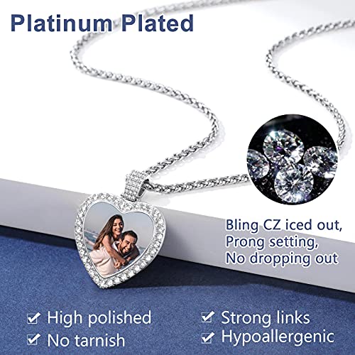 FindChic Customized Heart Photo Necklace Plain/Bling CZ/Rose/Angel Wings/Rotatable 2-Side Picture Pendant Stainless Steel/Gold Plated/Black Valentine's Jewelry Gift for Women Mom Girlfriend +Gift Box3