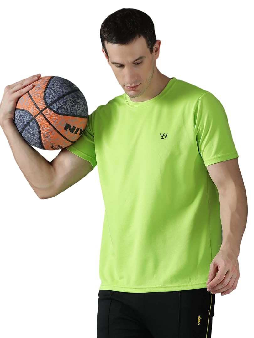 Men Polyester Solid Quick Dry Half Sleeve Regular Fit Round Crew Neck Active Sportswear Gym T-Shirt for Workout Training Running and Fitness Activities-picture-37