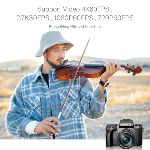 Image of Digital Camera, 4K 64MP WiFi Touch Screen Vlogging Camera, 32GB SD Card, Lens Hood, Dual Cameras, 3000mAh Battery, 4 inch Display - Black