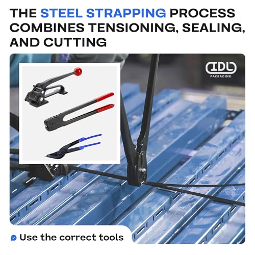 Image of Steel Strapping Kit - 1 /2 inch x 2800' (1180 lbs Break Strength) & 1000 Strapping Seals & Tensioner & Sealer & Dispenser - Extra Durable Packaging Steel Strapping Solution - P.SSK.12.FULL by IDL Packaging