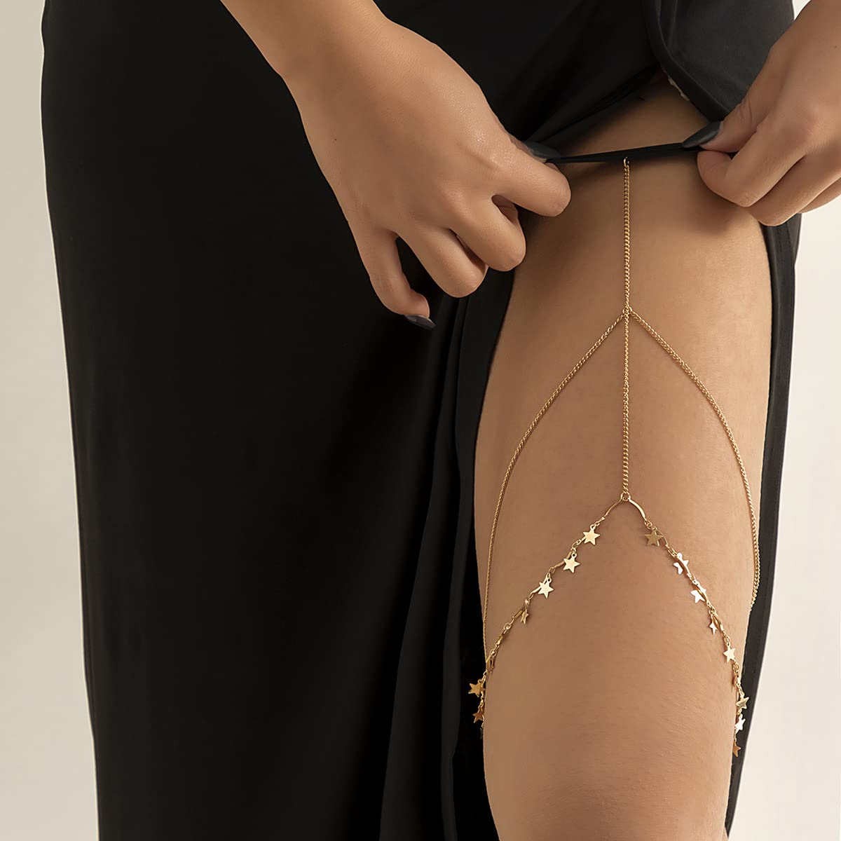 Łańcuchy damskie Łańcuchy na udo Seksowna plaża Perły Łańcuchy na ciało Moda Rozciągliwa gwiazda Rhinestone Frędzel Łańcuchy na uda (złoty) (srebrny)