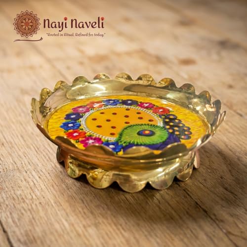 Image of Navi Naveli Brass Peacock Lotus Stand | Decorative Brass Lotus Stand for Pooja Temple Home Office and Spiritual Decor | (Size 5 Inches Peacock)