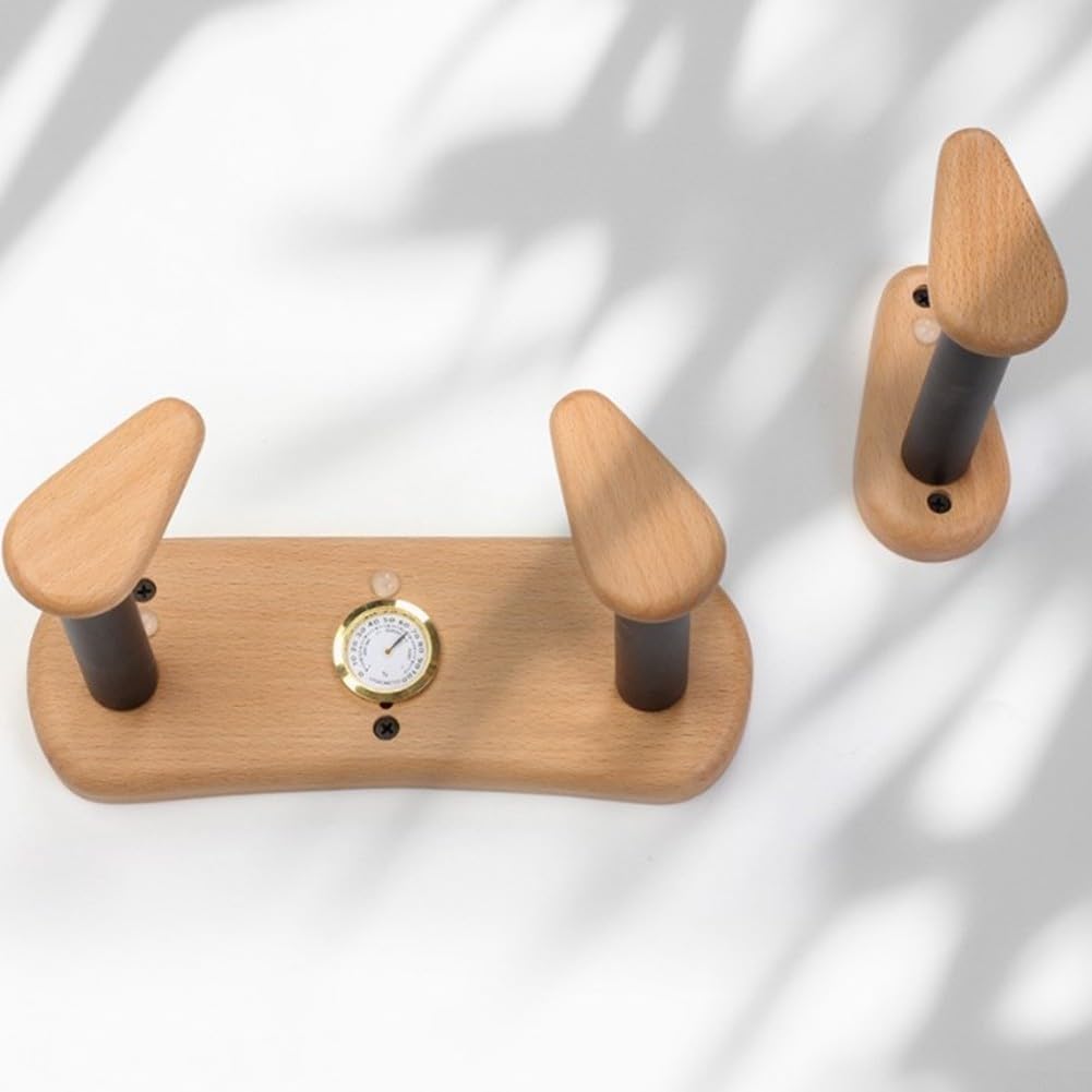 Soporte de pared para guitarra de madera con medidor de humedad, soporte de exhibición de madera de haya para ukelele bajo eléctrico acústico, estante en ángulo con almacenamiento de púas