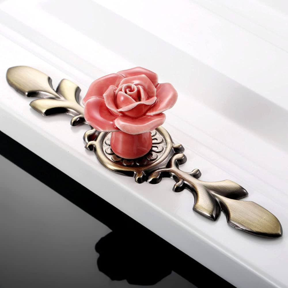 Bouton céramique rose et base alliage pour une décoration de commode romantique