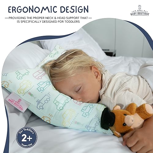 Image of Blue Cars - Kona's Perfect Childrens Pillow with Softest Toddler Pillowcase - 13 x 18 inch Toddler Pillow - 2 Year Old,