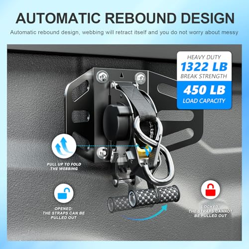 Image of SZYANG 2PCS Retractable Ratchet Straps Compatible with 2019-2026 Dodge Ram 1500 Retractable Tie Down Straps Replacement for 2019-2026 Dodge Ram 1500 Accessories