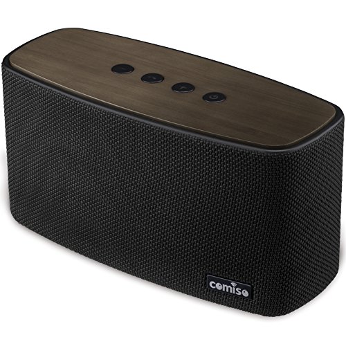 COMISO 30W Bluetooth Speakers with Super Bass, Bamboo Wood Home Speaker with Subwoofer - (Black)
