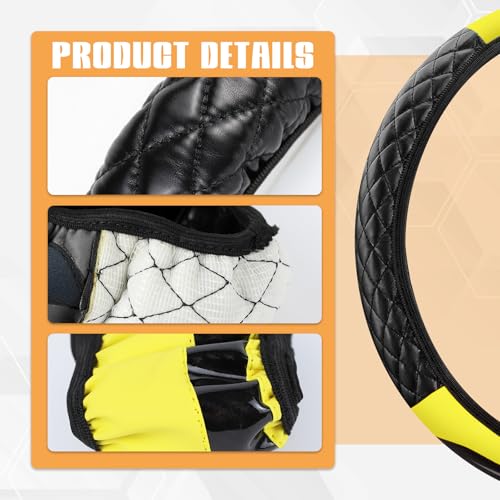 Wogomz Car Steering Wheel Cover, Leather Steering Wheel Covers Protector, Comfortable & Breathable Cars Wheel Cover Fits 15 Inch, Universal Interior Car Accessories for Most Vehicles (Yellow)
