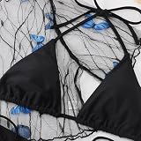 HFYRBDKSPI Trzyczęściowy Damski Kostium Kąpielowy z Seksownym TrójkąTnym Dekoltem Typu Halter I Siateczką w Motyle,Black,S