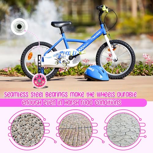 Idota Stützräder, Fahrrad Stützräder Kinderfahrrad Hilfsräder für Kinder mit Mute Flash Räder Einstellbare Sicherheitsstützräder Universal Hilfsräder für 12 14 16 18 20 Zoll Single Speed Bike - Rosa