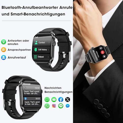 Smartwatch Herren Damen, 1,91" HD-Kurvdisplay Smart Watch mit Bluetooth Anrufen, 100+Sportmodi Fitnessuhr mit Herzfrequenz/Schlafmonitor/Schrittzähler, IP67 Wasserdicht Sportuhr für Android iOS 2