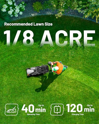 Image of Litheli 14 Inch Cordless Lawn Mower 8.0Ah Battery Powered, Brushless Motor Push Mower, 5 Position Height Adjustment 25-65mm, 9 Gallon Grass Collection Bag, Lightweight for Mid Sized Yards