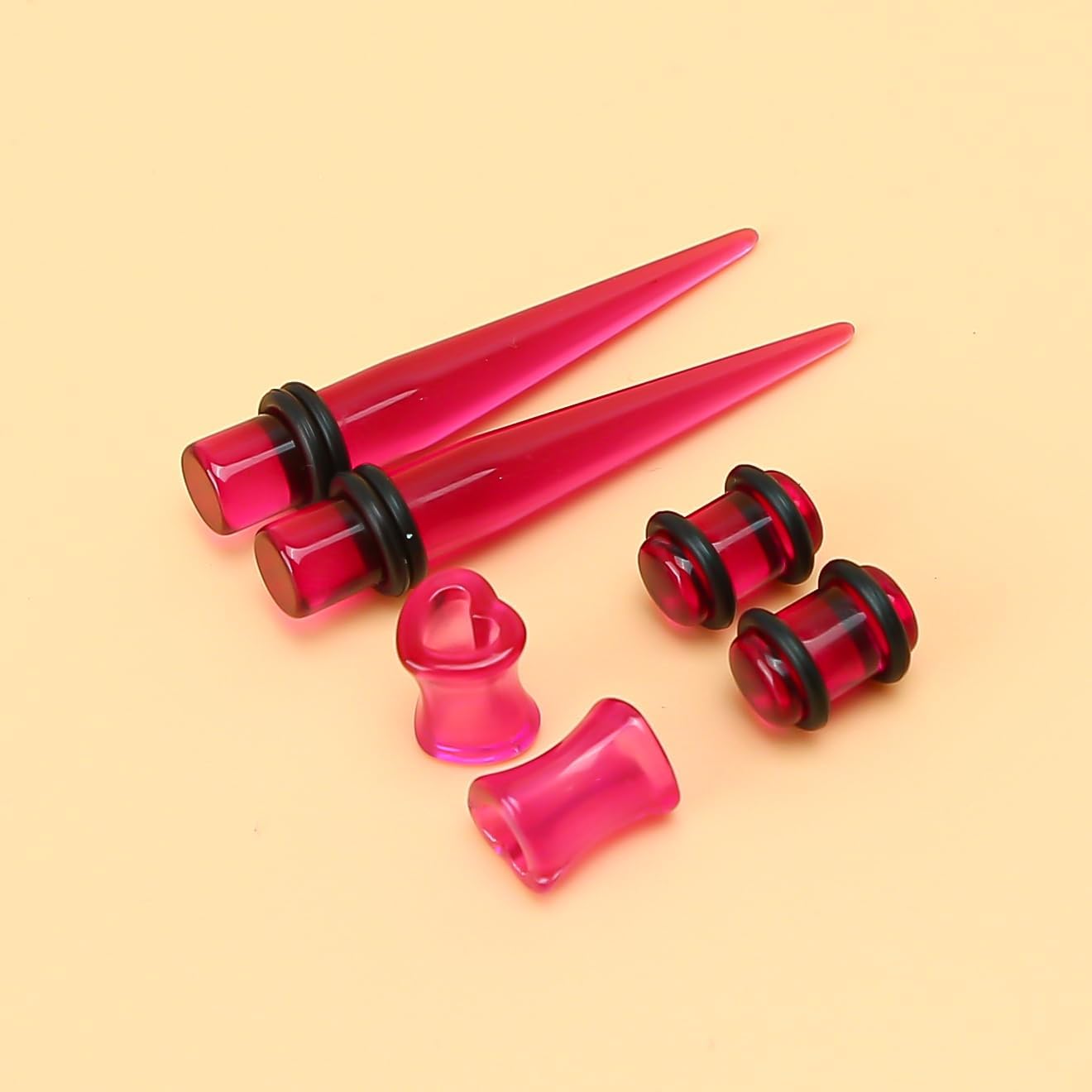 48PCS Acrylic, Silicone Ear Stretching Kit: Lightweight Tapers, Heart Tunnels & Plugs for Starter Expanders | Body Piercing Jewelry Earring Gauges Gauging Set for Men, Women (Size: 14G-0000G, Purple)