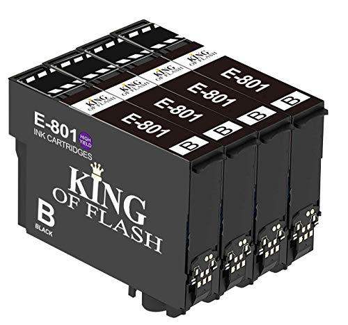 KING OF FLASH Compatible Printer Ink Cartridges For Epson T0807 - Epson Stylus RX560, RX585, RX685, R265, R285, R360, PX650, PX50, PX700W, PX710W, PX800FW, PX810FW, P50 Printers (4 Black)