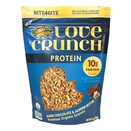 Love Crunch Organic Dark Chocolate & Almond Butter Protein Granola, 11 oz (Pack of 1), Non-GMO, Fair Trade, by Nature's Path