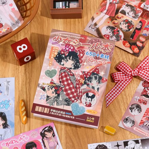 Image of Girl's Japanese Retro Sticker Book, Anime Girl Theme - 650+ Cute Old Showa Style Comics Stickers, for DIY Scrapbooking Journaling Handbook Decoration