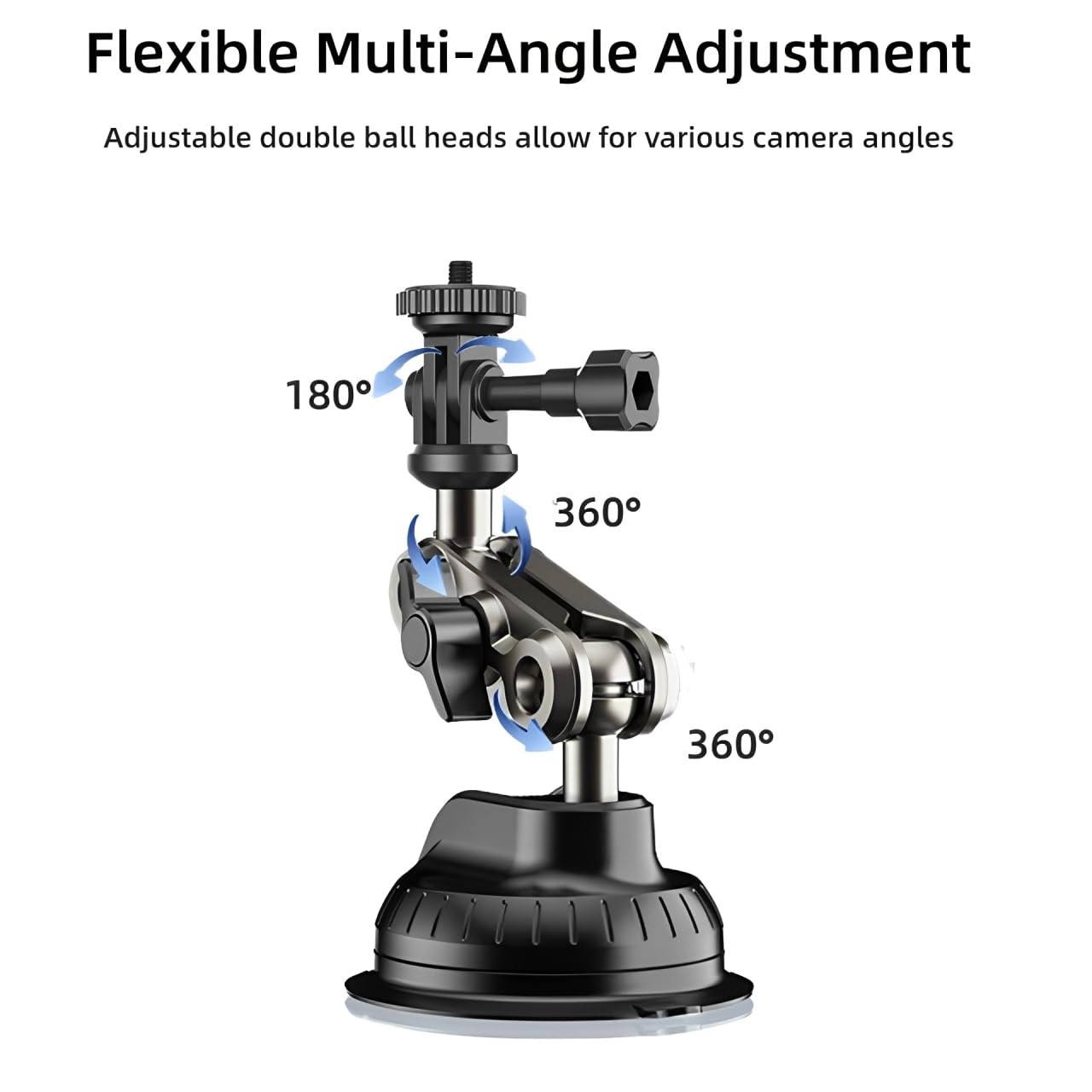 Supporto a Ventosa per GoPro Hero 13/12/11, Accessori action cam per Auto con testa a sfera girevole a 360°, Connettore da 1/4" compatibile con Insta360 X5/X4, per DJI Osmo Action 5/Procket