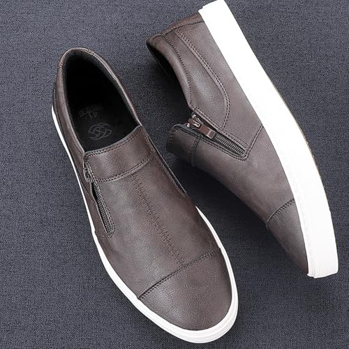 Men's Leather Flat Casual Loafers with Zipper Lightweight Soft Sole Slip-On Casual Shoes Comfortable Round Toe Work Flat Shoes3