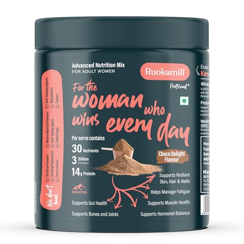 Image of Ruokamill Women High Protein Nutrition Mix | Supports Hormones, Weight management, Skin, Hair & Nail health | 30 Nutrients, 14g Protein, Plant Collagen, Biotin | Zero Added Sugar | (400g, Chocolate)