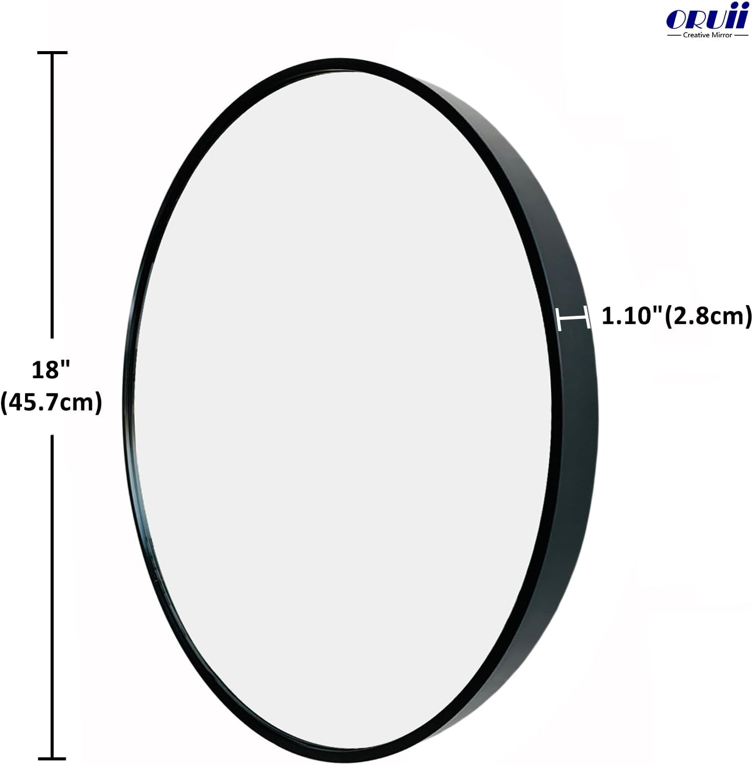 Oruii Round Mirror, Black Round Mirror 18 inch, Circle Wall Mounted Mirrors for Bathroom, Living Room, Bedroom, Vanity, Entryway, Hallway.