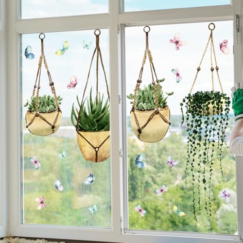 WandSticker4U®- XXL Fensterbilder Herbst selbstklebend HÄNGEPFLANZEN im Boho-Stil (112x59 cm) I Fenstersticker Pflanzen Wohn- & Schlafzimmer Bad Küche I Fensteraufkleber Herbstdeko Fenster GROß