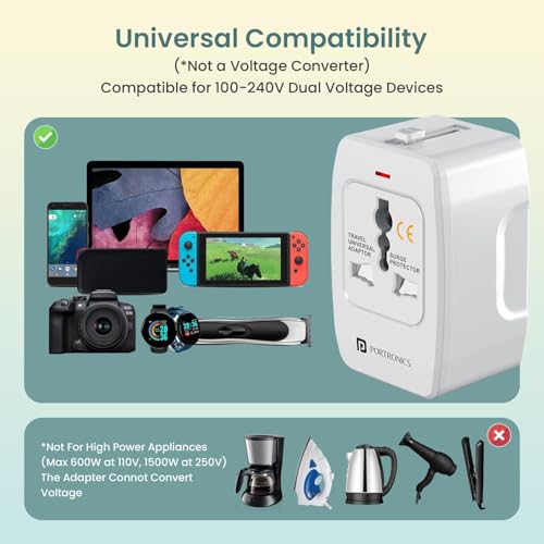 Image of Universal Travel Adapter with 6A AC Socket Output,Universal AC Socket, All in One International Travel Fast Charging Adapter, Suitable for 200+ Countries US,UK,EU,AUS,Etc(White)