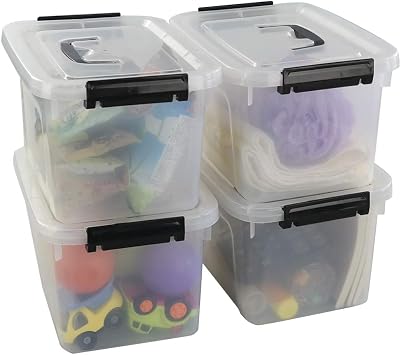 Begale 5 Quart Plastic Small Storage Container, Clear Latch Box, 4-Pack