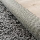 Paco Home Hochflor Teppich Wohnzimmer rutschfest Fellteppich Shaggy Flauschig Weich Modern Kunstfell Fell Imitat Einfarbig, Grösse:140x200 cm, Farbe:Grau